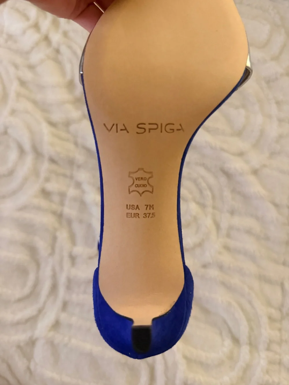 Via Spiga Cobalt Blue Stiletto Sandal with Silver Toe Band